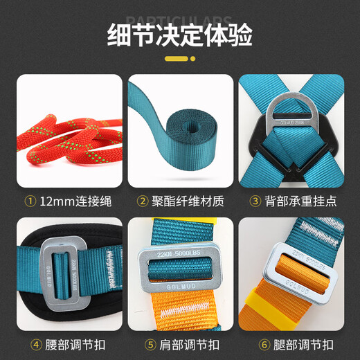Gorm five-point safety belt full-body new national standard safety rope complete set of construction site workers air-conditioning lightweight safety belt anti-fall set GM3758 single small hook 3 meters