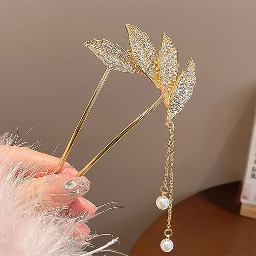 Ball head hair artifact fixed comb hairpin simple temperament U-shaped hairpin for women 2023 new hairpin headwear 9# gold pearl tassel hairpin