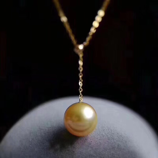 Dingying natural color South Sea gold beads 9-12MM round pearls basically flawless deep gold pendant 18Y-shaped adjustable gold chain 18K gold Y-shaped chain adjustable 9-10mm