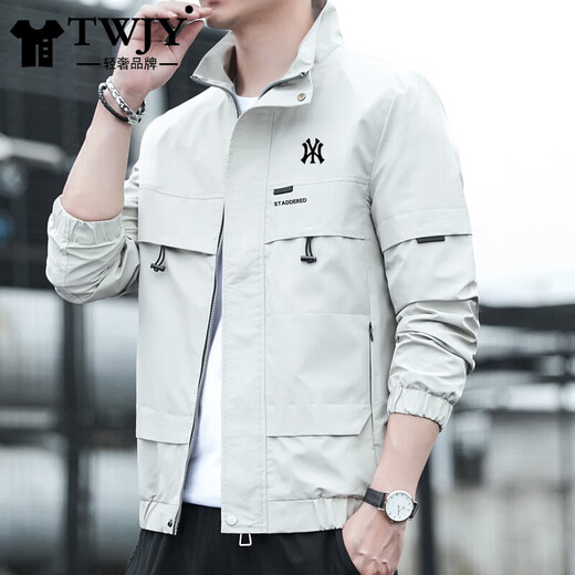 TWJY Light Luxury Brand Jacket Jacket for Men Spring and Autumn New Trendy Fashion Top Versatile Handsome Casual Men's Clothing T2102Y Black (Fleece Style) Stand Collar 2XL (Recommended 135-150 Jin Jin equals 0.5 kg)