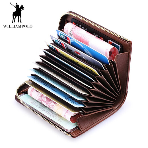 WILLIAMPOLOPOLO Herren-Kartenhalter, Herren-Geldbörse, lange Herren-Geldbörse, Echtleder-Geldbörse, Führerschein, Ahornblatt-Muster