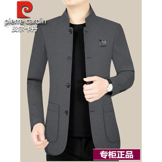 Pierre Cardin high-end woolen woolen jacket men's stand-up collar tunic business middle-aged thin jacket autumn new autumn men's dark gray F508 L 175 (118-135Jin Jin equals 0.5 kg)