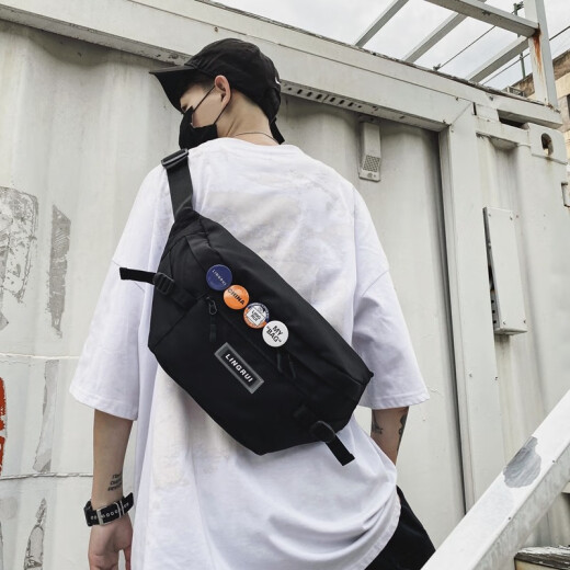 Huya Trendy Chest Bag Men's Japanese Style Versatile Large Capacity Crossbody Bag Women's Trendy Street Dark Style Boys' Large Bag Shoulder Bag Casual Sports Shoulder Bag Waist Bag Black