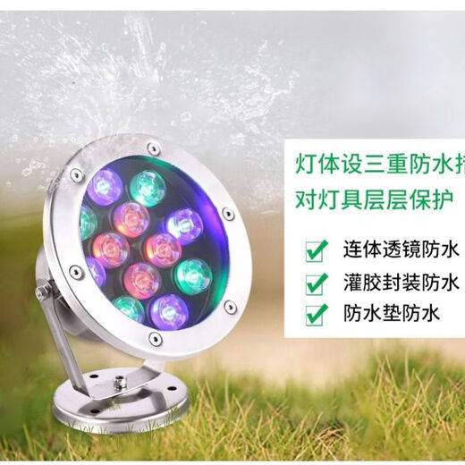 LED underwater light 3w6w9w12w18w pool underwater light fish pond landscape light fountain light waterproof colorful spotlight 9 watt white light