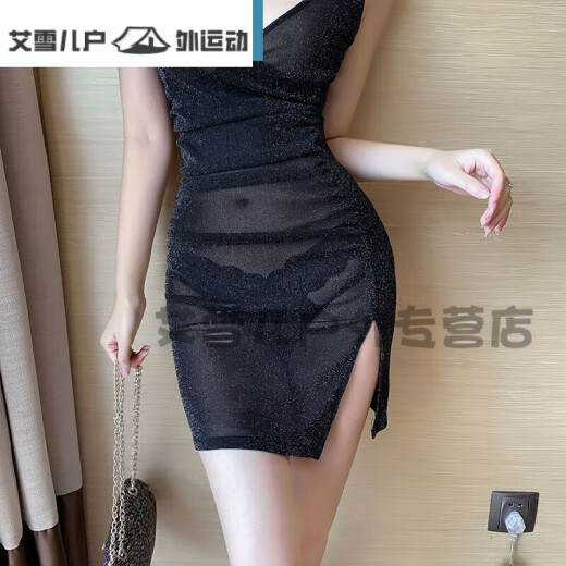 山头林村性感微透视连衣裙深低胸夜店名媛女装夜场工作服包臀修 包臀修身 包臀修身超