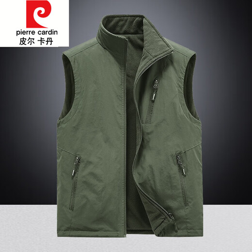 Pierre Cardin Autumn and Winter Reversible Vest Men's Outdoor Sports Fleece Vest Polar Fleece Waistcoat Warm Vest Sleeveless Jacket Black 2XL Recommended/150-165Jin Jin equals 0.5kg