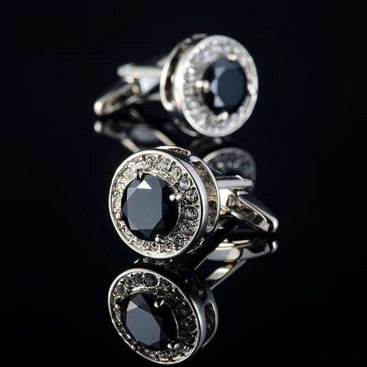 Apatia simple round white diamond crystal cufflinks for men, cuff studs for women, purple French shirt cuffs, gift box, black 16mm