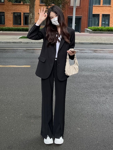Yusenlian Spring and Autumn New Style Suit Suit Women's Formal Wear College Student Teacher Interview Professional Work Defense Black Suit Jacket Three-piece Set L_Recommendation 105-115Jin Jin is equal to 0.5 kg