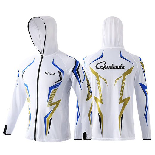SENLANDA fishing sun protection clothing men's ice silk summer anti-mosquito breathable quick-drying hooded sea fishing fishing clothing with custom printing white S code 90-115 Jin Jin equals 0.5 kg