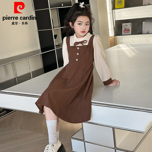 Pierre Cardin girls fake two-piece dress autumn comfortable and casual middle-aged and older girls corduroy skirt preppy style princess dress picture color fake two-piece dress 120 cm