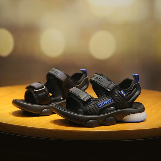 Guireniao children's sandals summer new boys' beach shoes children's soft bottom baby anti-slip soft bottom black and blue 37 (inner length 23.3/foot length 22.8)