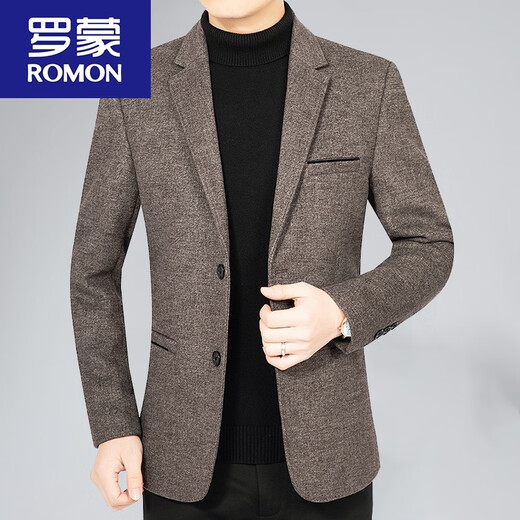 
ROMON Spring and Autumn Woolen Casual Suit Men's Middle-aged Spring and Autumn Woolen Blazer Dad Single Thickened Top 82020 Gray M 170