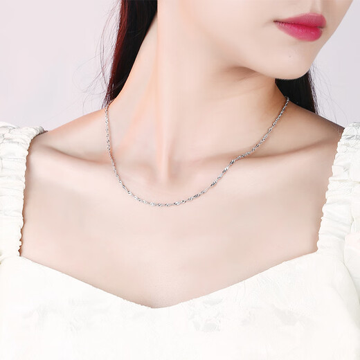 Yuanshengfu PT950 platinum boutique water ripple necklace, fashionable platinum plain chain for women, shiny clavicle chain, 5.51 grams, length 44CM