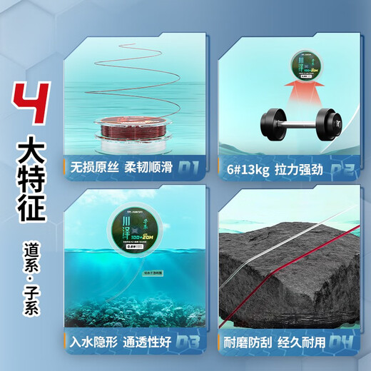 Kawaze imported fishing line main line sub-line fishing sea pole coil road slippery big object super strong pull platform fishing lure nylon fishing line sub-line super soft transparent sub-line 120 meters No. 4.0