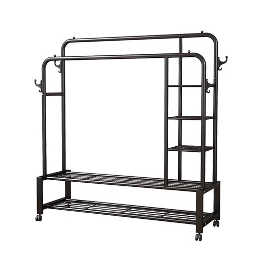 Wooden bottle multifunctional clothes rack floor-standing bedroom simple clothes drying rod for drying clothes storage clothes rack indoor coat rack (150cm white) double pole double layer net + side net with wheels large