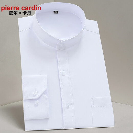 Pierre Cardin French high-end men's Chinese stand-up collar shirt men's long-sleeved black business formal wear free-iron Chinese style tunic suit men's round neck shirt lining white 859 39 125-140Jin Jin equals 0.5 kg