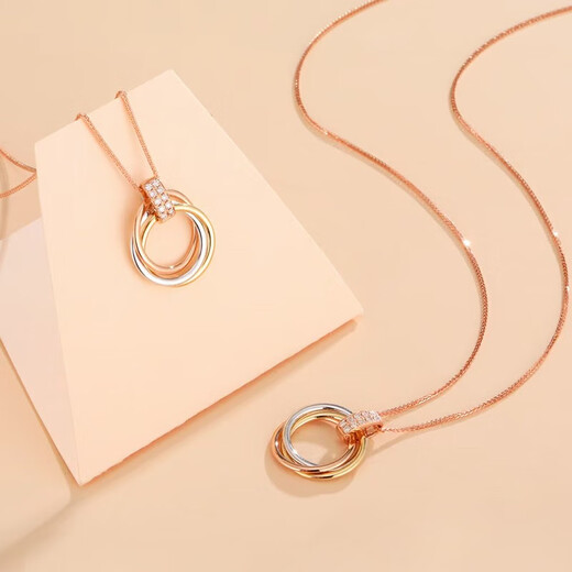 FR Retro Geometric Ring 18K Gold Color Gold Diamond Necklace Pendant Clavicle Chain Women's Simple Fashion Necklace 520 Gift 18K Gold