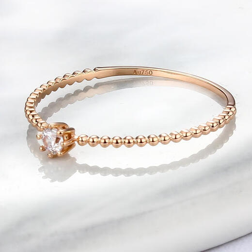 Spinner small round diamond 18K rose gold ring eight-claw Au750 real gold inlaid with zircon single stack tail ring index finger middle finger exquisite women's size 10
