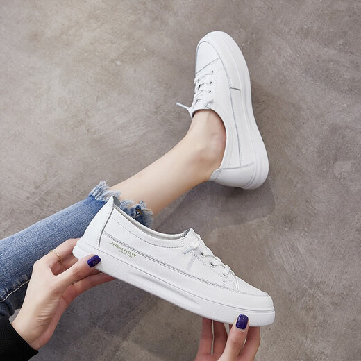 ZHR white shoes for women Internet celebrity contrasting color flat shoes for women without laces Korean style college style casual shoes for women versatile and comfortable sneakers H133 white 36