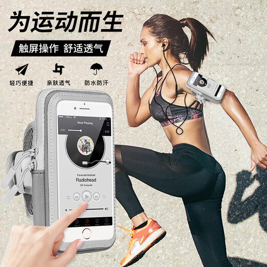 Stepfor running sports mobile phone arm bag/strap/bag outdoor cycling waterproof touch screen carrying artifact iPhone 16/Huawei/Xiaomi universal 6.7 inches-silver gray