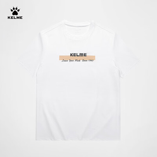 KELME/Kelme official top 1960 cultural shirt half-sleeved T-shirt retro trendy casual short-sleeved T-shirt for men 6227TX1050 White M