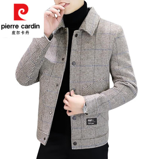 Pierre Cardin Men's Jacket 2024 Spring, Autumn and Winter New Casual Young and Middle-aged Thick Cashmere Wool Jacket Men 5 Khaki 2903 Thickened Style 185 (160Jin Jin is equal to 0.5kg -175Jin Jin is equal to 0.5kg)