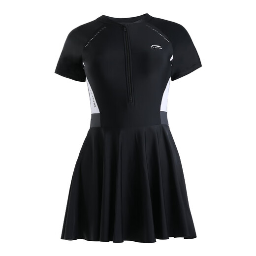 Li Ning (LI-NING) swimsuit women's one-piece skirt-style swimsuit covering belly, slimming, anti-chlorine quick-drying hot spring swimsuit 546 black L