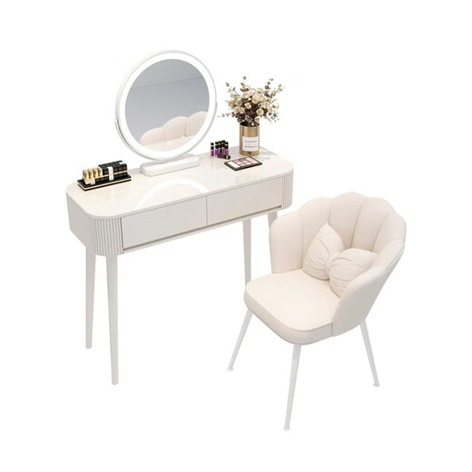 DUMANNI dressing table bedroom modern simple small and large apartment dressing table table light luxury wabi-sabi cream style bedside single table in one white 50 table + smart mirror + round stool complete decoration