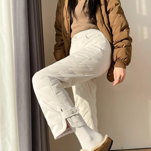 Mad Cortes original high-end down pants for women, fashionable winter outerwear, thickened warm extended straight wide-leg pants, black normal, recommended height below 165cm L (105-115Jin Jin equals 0.5kg)