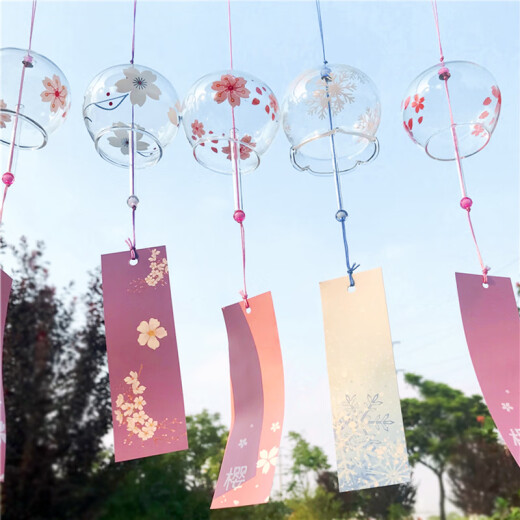 Miaopule Japanese-style cherry blossom glass wind bell pendant wishing hanging on the tree real estate community decoration outdoor waterproof wind chime hanging sailboat/PVC waterproof tag