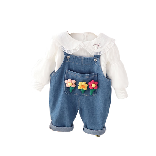 Kexin baby girl baby clothes spring and autumn 2023 new style fashionable girls overalls two-piece children's suit autumn clothes blue size 90 recommended for 1-2 years old (height around 85)