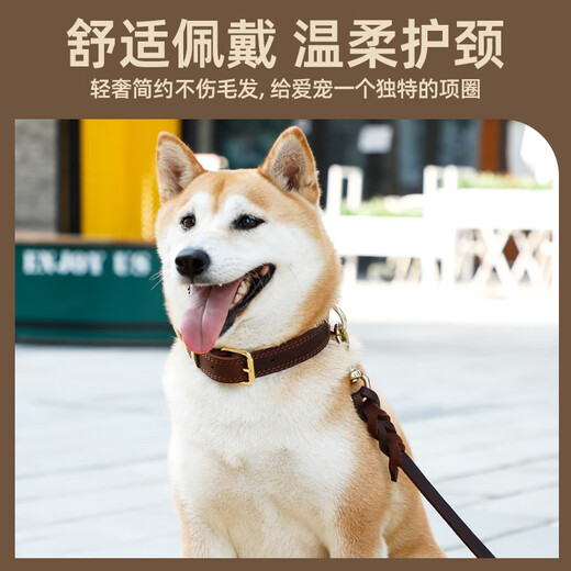 Luomasi custom-made genuine leather dog collar leash anti-loss Shiba Inu Golden Retriever Labrador medium and large dog pet collar engraved model brown XL-(recommended 46-65 Jin Jin equals 0.5 kg)