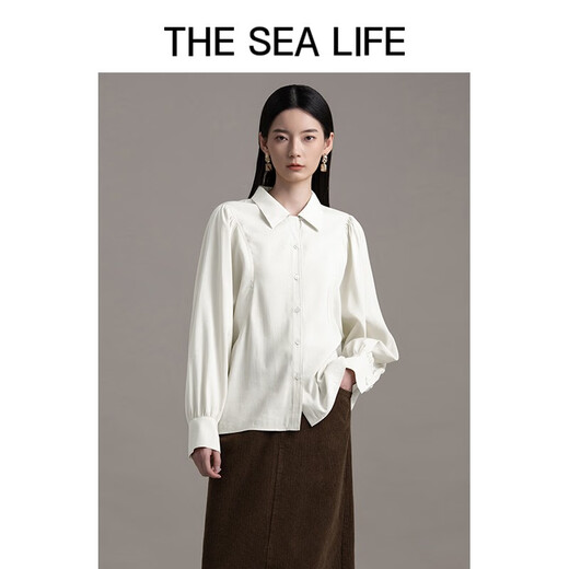 THE SEA LIFE欧海一生泡泡袖衬衫秋冬莫代尔上衣B12176 白桦色 M
