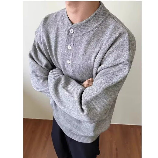 Tanghao (tanghao) Korean version of the new men's relaxed old money knitted sweater, lazy and versatile henley bottoming long-sleeved autumn and winter black high quality XL