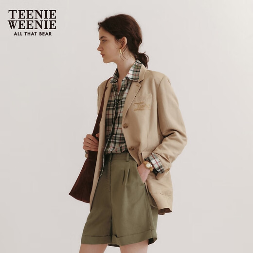 Teenie Weenie Bear Women's Spring Old Money Style French Linen Light Blazer Linen Blended Women's Fashion Khaki M