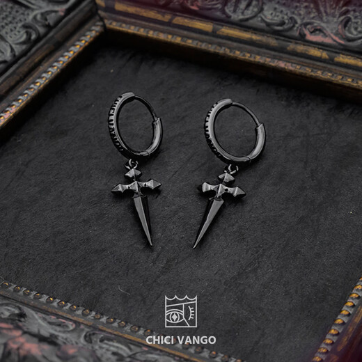 CHICI VANGO Black Gold Cross Sword Earrings Gothic Dark Style Trendy Personality Cross Earrings for Men and Women Single