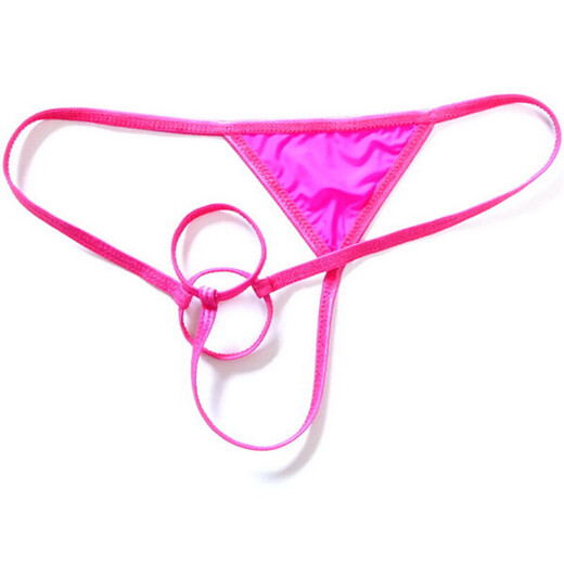 Men's sexy thong men's ice silk double circle underwear sexy open crotch temptation T pants men's pink one size