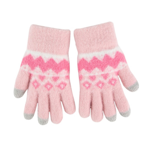 Disney children's five-finger gloves with velvet and thickening in winter to keep warm for girls ice and snow kindergarten elementary school students warm gloves flip pink princess one size fits all