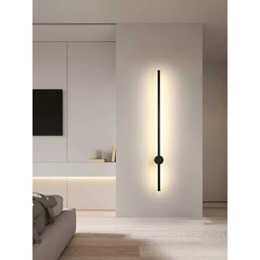 Miaopule Minimalist Long Strip LED Wall Lamp Bedroom Bedside Simple Modern Line Corridor Staircase Creative Living Room Wall Lamp Obsidian Black-60CM-Three Color Changing