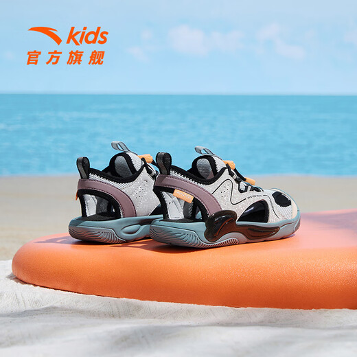Anta children's sandals 2026 summer new style boys' breathable toe-toe sandals soft bottom river-tracing frame beach shoes for men Mai Qiao gray/mud lime/purple 9906H-1 30