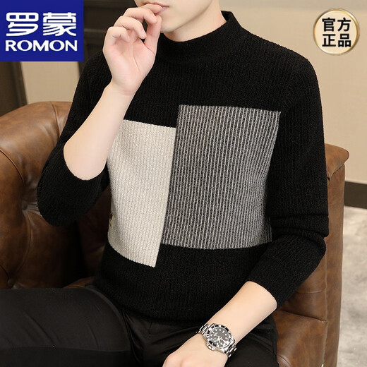 Romon Mink Velvet Halbfarbig-Rollkragenpullover für Herren Winter Trendy Marke Farbblockierer Pullover warm warm mit mittlerem Hals schlankes Basishemd K12147 Grau [Qualitätsgarantie] 2xl