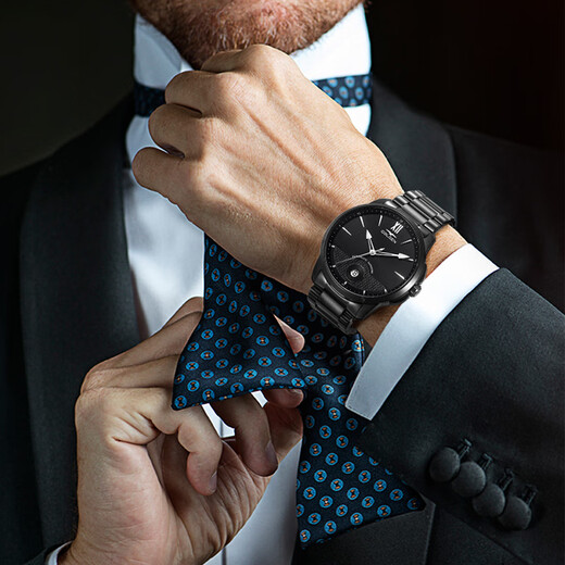 GOLGEN Guzun watch men's watch mechanical watch 50 meters waterproof black steel strap calendar fashionable atmospheric watch Jazz 6189M black plate black belt