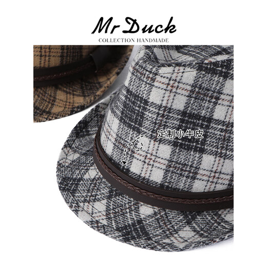 Mr DUCK new plaid wool tweed top hat autumn and winter jazz hat MW362150-Emperor gray plaid (top hat) M (55-58cm)