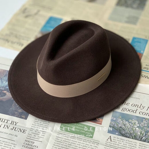 ALBINELE French new autumn and winter flat-brimmed woolen hat for men and women, fashionable wide brim black versatile European and American large head circumference camel camel (classic hot sale) M size 54-57cm head circumference (regular) adjustable