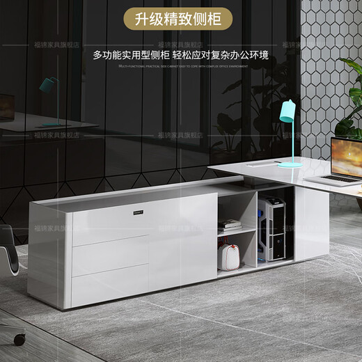 FUJIN boss desk white painted executive desk high-end office desk modern manager desk fashionable supervisor desk boss desk and chair 1.6 meters left side cabinet