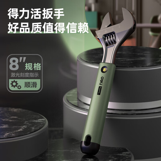 Deli home series multifunctional adjustable wrench plastic handle open adjustable wrench laser scale 8 inches HT1508L