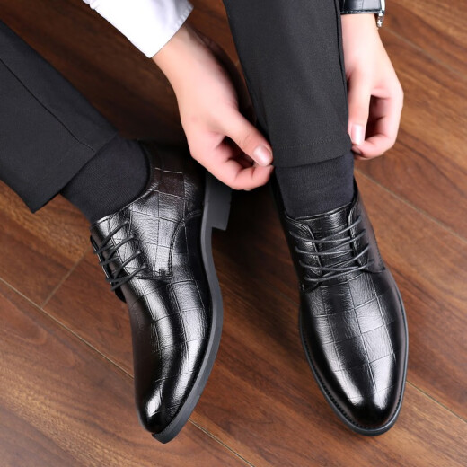 Oubu leather shoes men's British formal shoes business casual work leather shoes lace-up wedding leather shoes R black 41