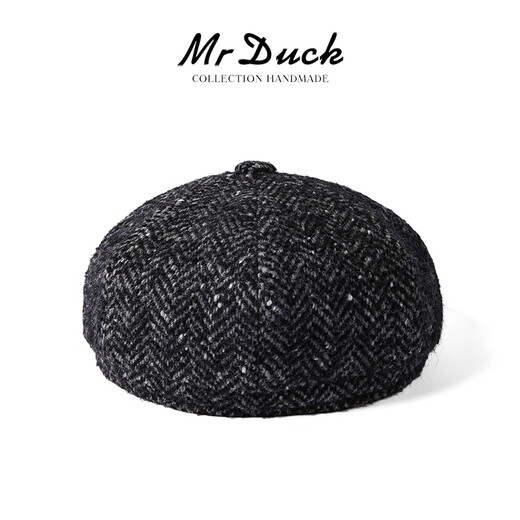 Mr DUCK high-end wool herringbone pattern newsboy hat winter men's old money style octagonal painter hat retro fashion hat lava charcoal gray (newsboy hat)-MW461175 M (55-57cm)