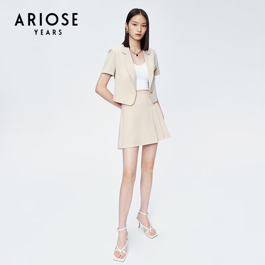 Enos Eshi shopping mall same style summer new chain decorated short skirt pleated skirt college style JK skirt for women 10513526 oatmeal color S