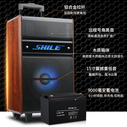 SHILE SHILE Square Dance Audio Outdoor Bluetooth Portable Wooden Trolley Speaker High Power Mobile Card Player SD-5 15-inch Trolley Speaker